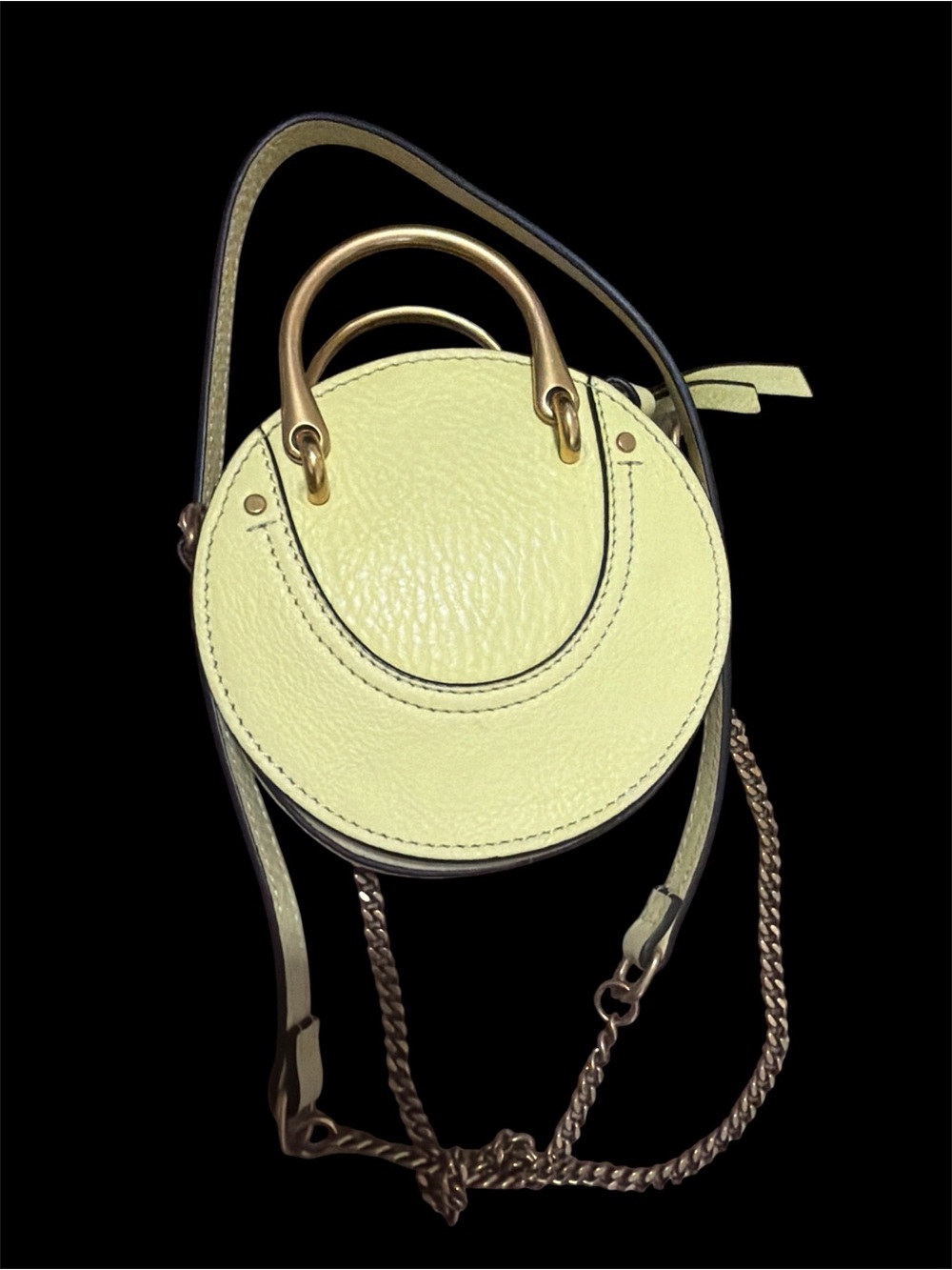 Chloé Pixie Round Mini Leather Crossbody in Pale Yellow with Gold Hardware